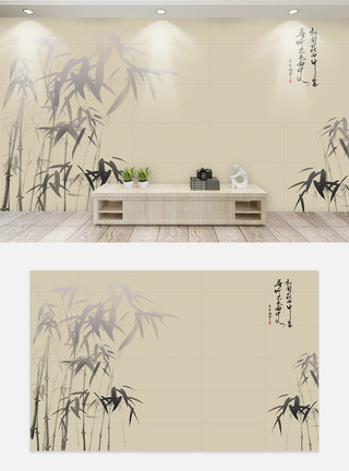 水墨植物中国风植物系电视背景墙模板