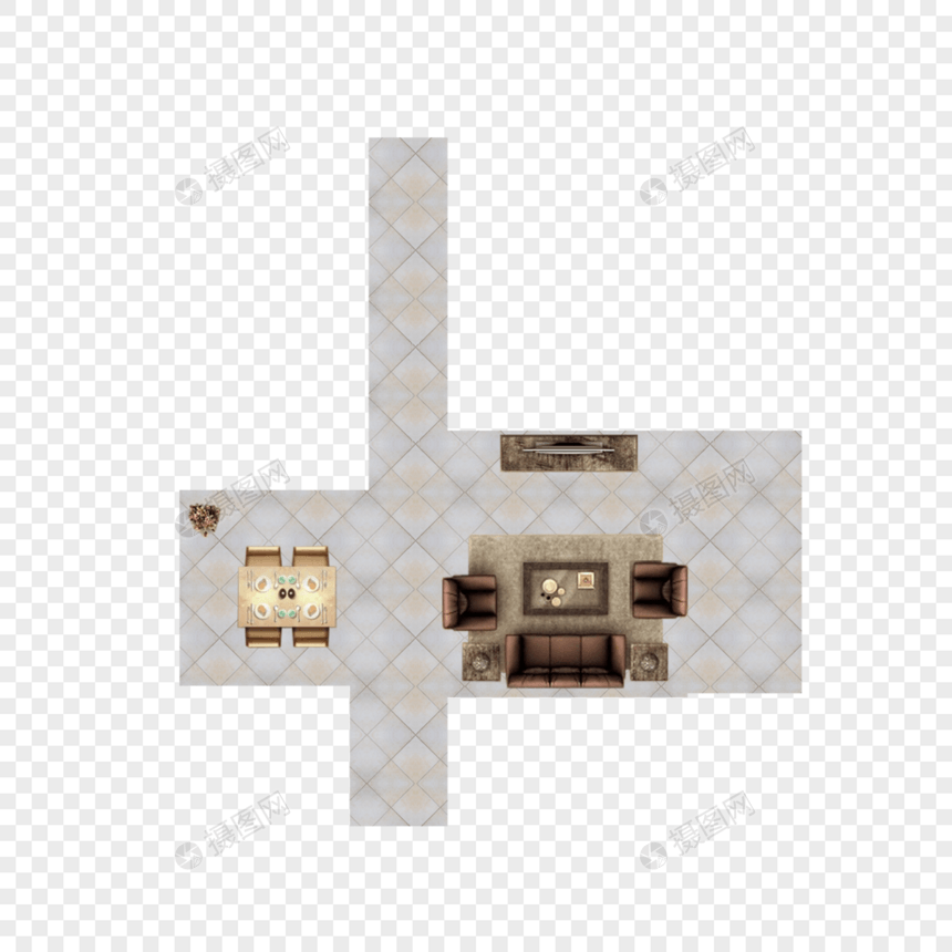 客厅和餐厅俯视图图片