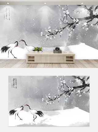 古风雪景中国风中式电视背景墙模板