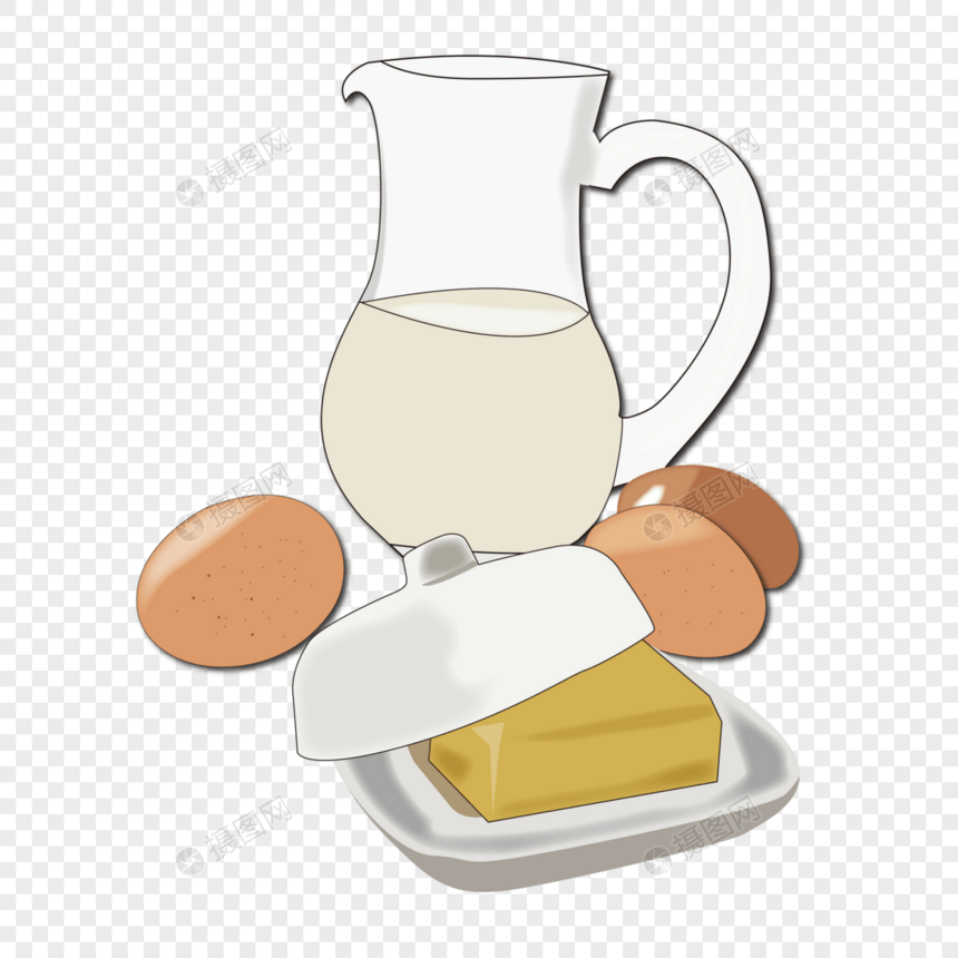 卡通手绘矢量早餐鸡蛋牛奶黄油图片