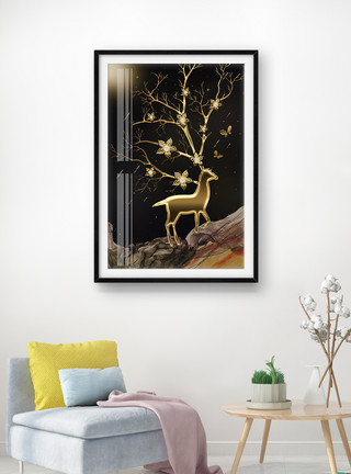 金色树黑色大气抽象艺术装饰画模板