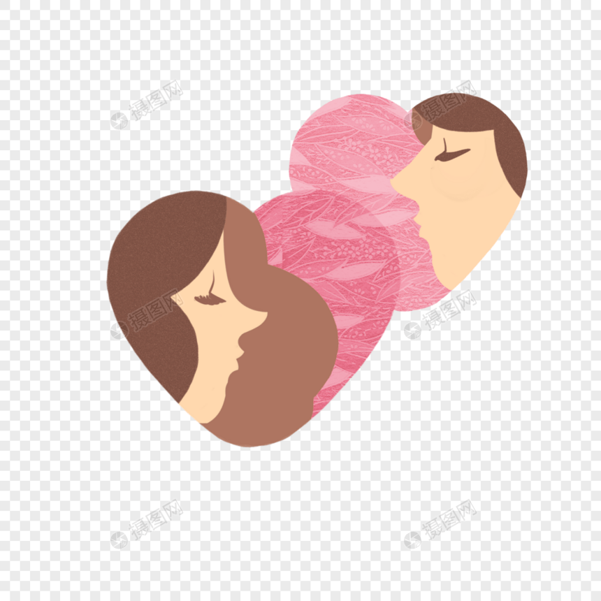 情侣接吻爱心插画图片