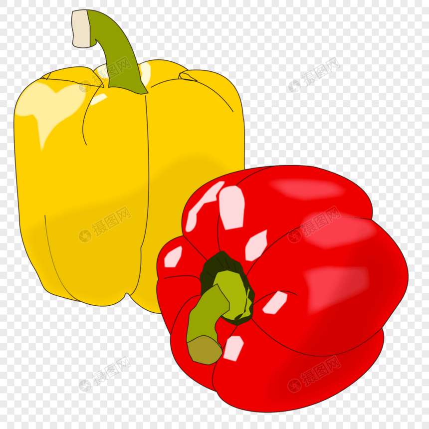 可爱卡通手绘蔬菜甜椒柿子椒彩椒黄色和红色图片
