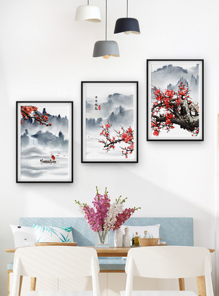 水流抽象画中国风水墨画家装挂画模板模板