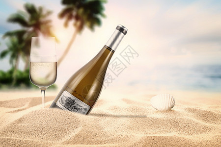 海边酒杯休闲度假设计图片