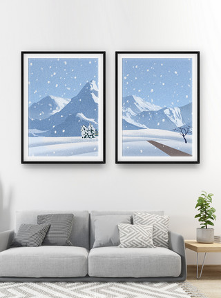 唯美雪景风景画二联框装饰画模板