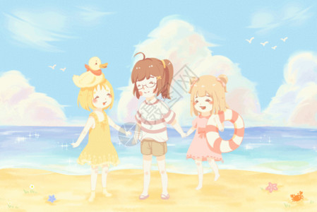 可爱日系夏天要一起去海边玩鸭gif高清图片