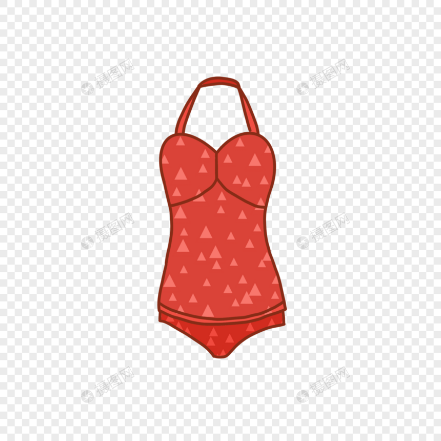夏天性感红色连体泳衣卡通手绘装饰图片