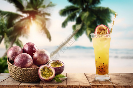 百香果蜂蜜茶夏季海边设计图片