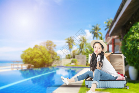 避暑的女孩夏季旅游设计图片