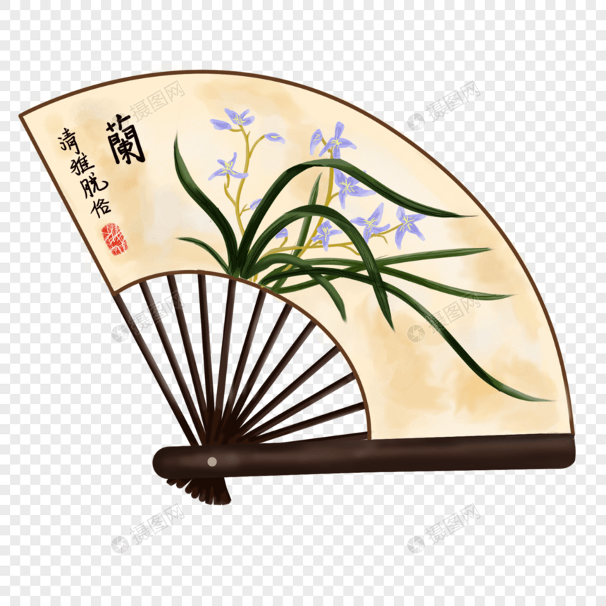 手绘中国风兰花扇子图片