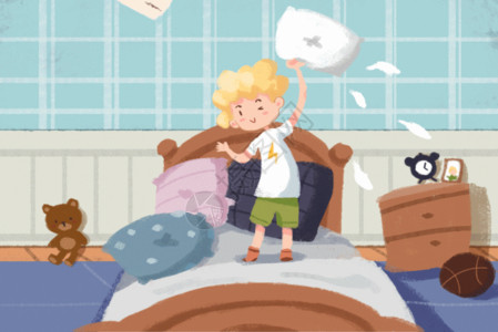 儿童卧室装饰画儿童节枕头大作战gif高清图片