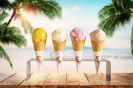 戴帽子冰淇淋夏日度假设计图片