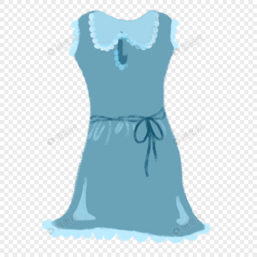 手绘蓝色女生连衣裙元素图片