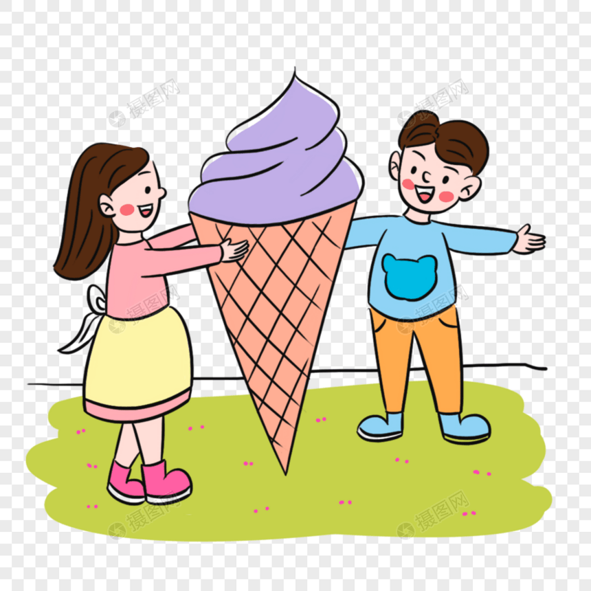 清爽夏天小伙伴吃冰淇淋场景图片