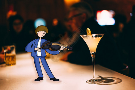 拉小提琴的男生酒吧室内装饰装修插画