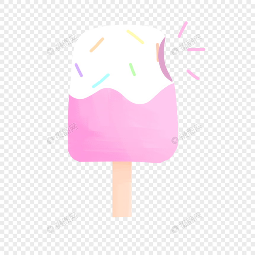 夏天咬了一口的草莓味粉色冰淇淋清新手绘装饰图案图片