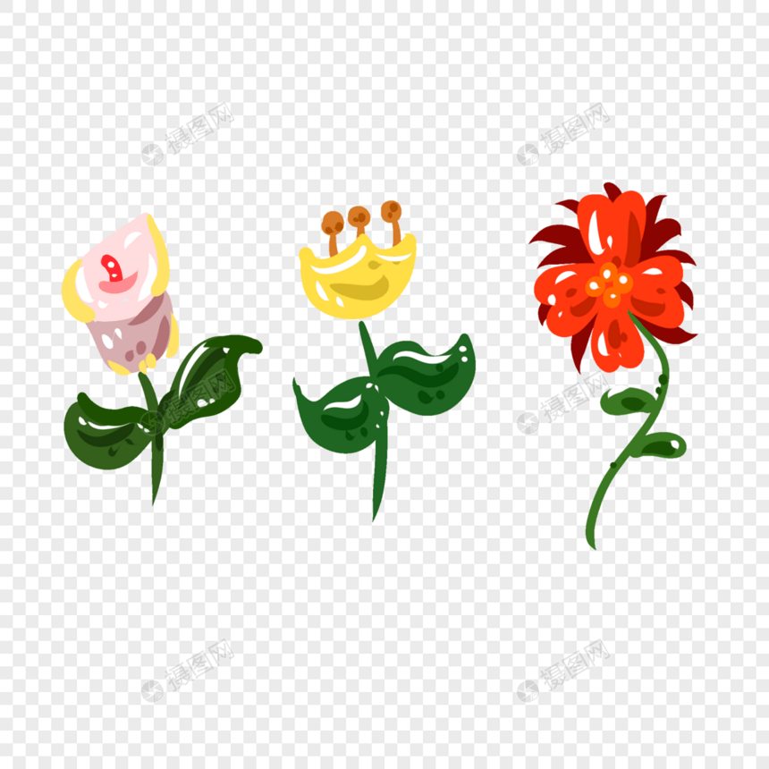 手绘红色花卉元素图片
