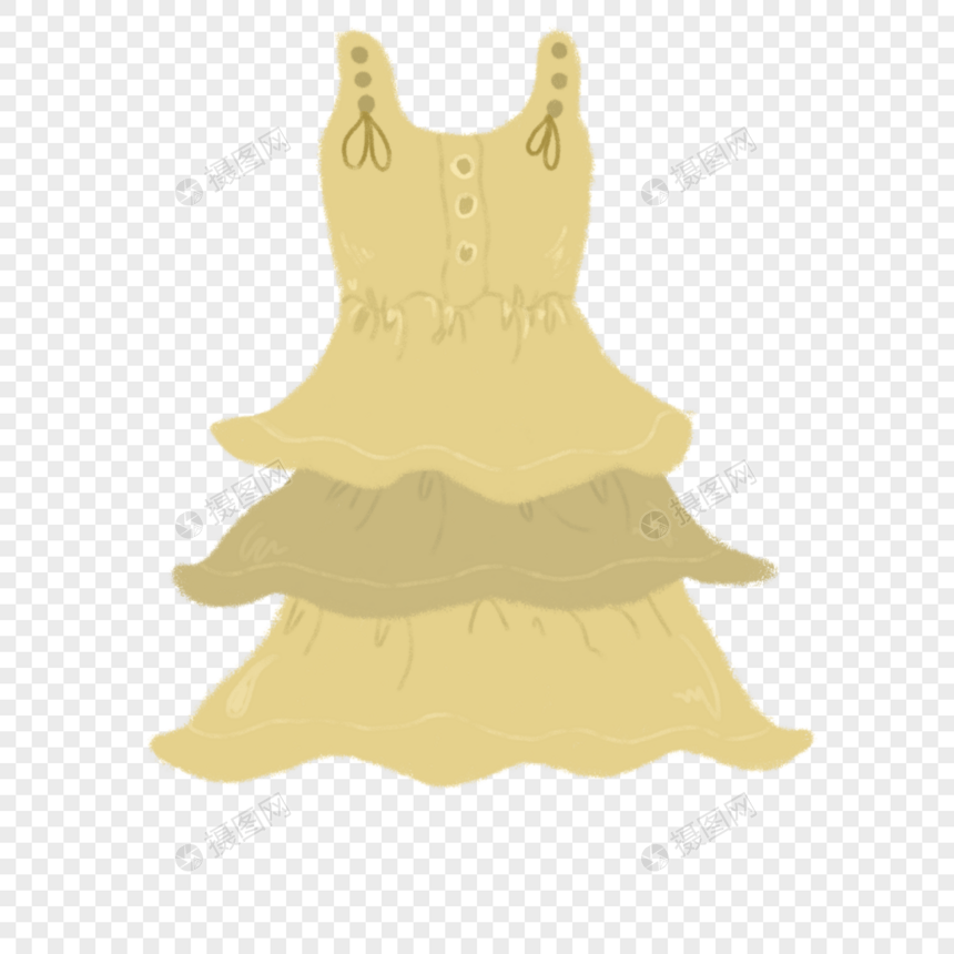 手绘黄色蛋糕连衣裙元素图片