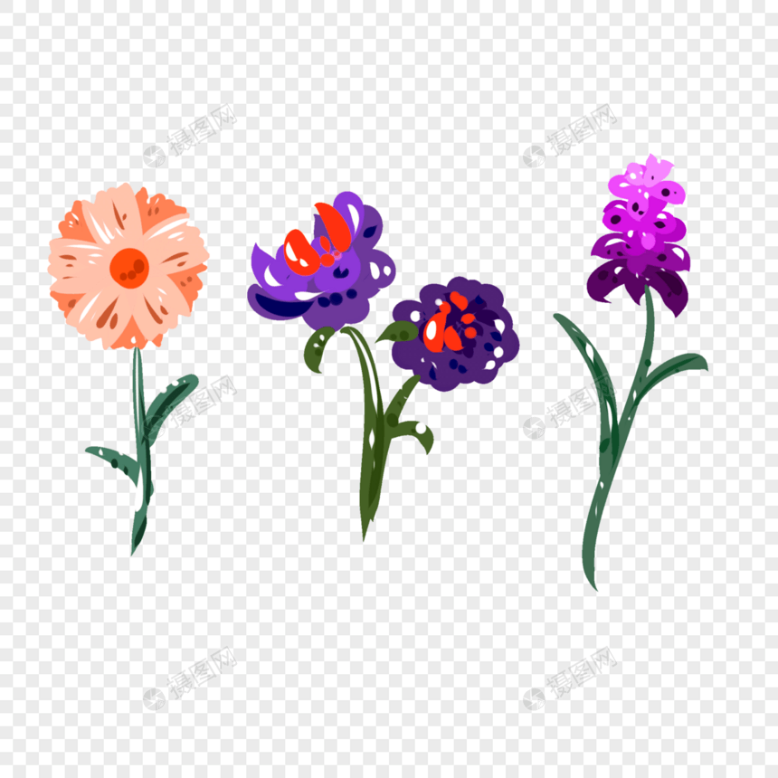 手绘紫色花卉元素图片