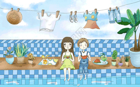 洗衣服女孩夏天的时光gif高清图片
