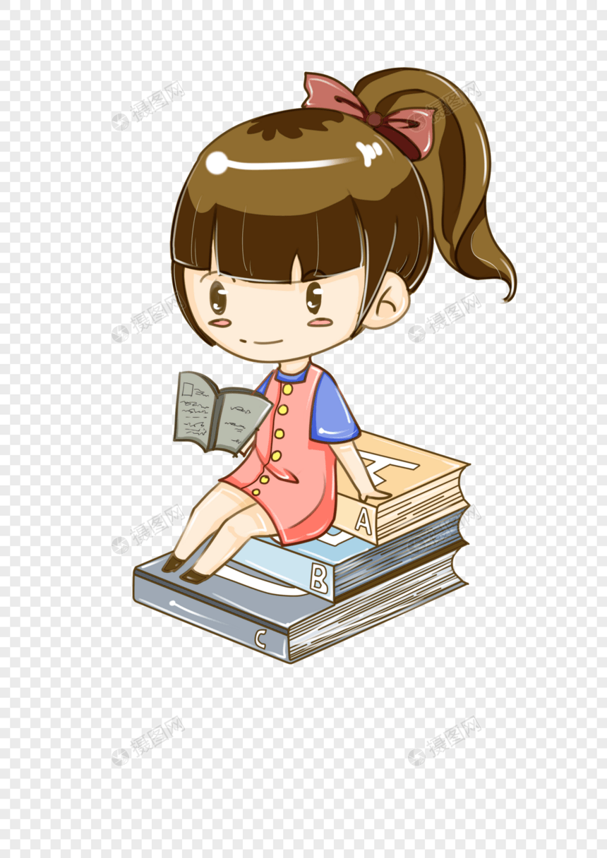 坐在书上学习的女孩图片