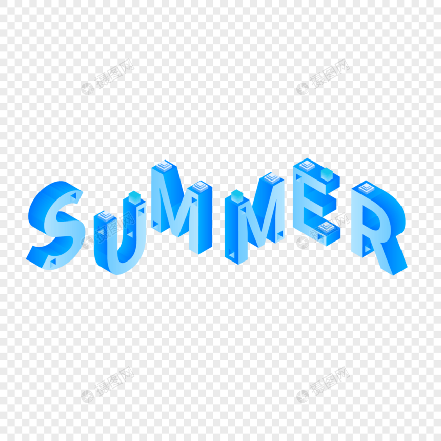 2.5D蓝色小清新summer夏天艺术字插画图片