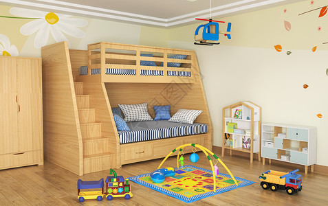 铺木地板儿童房模型设计图片