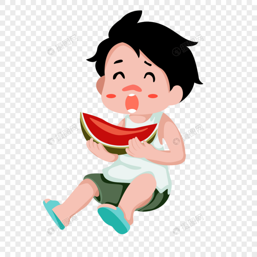 吃西瓜的小孩图片