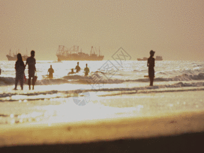 黄昏海边人群游玩GIF图片