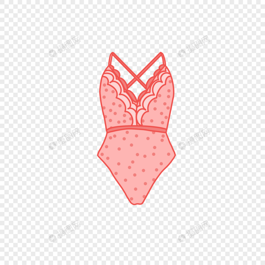 夏日游泳粉色波点泳衣可爱卡通装饰图片