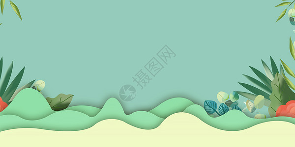 绿色海藻剪纸风春天背景设计图片