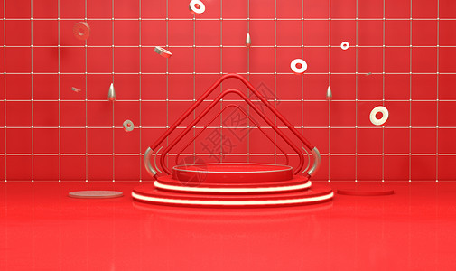 红色盘子电商展台背景设计图片