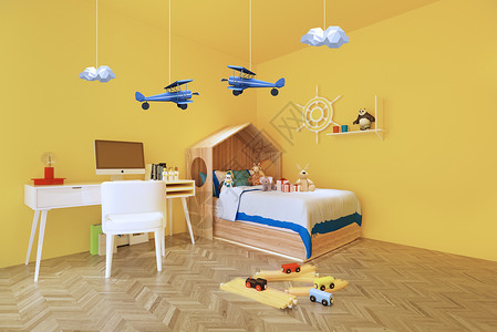 绿色飞机玩具儿童房3d设计图片