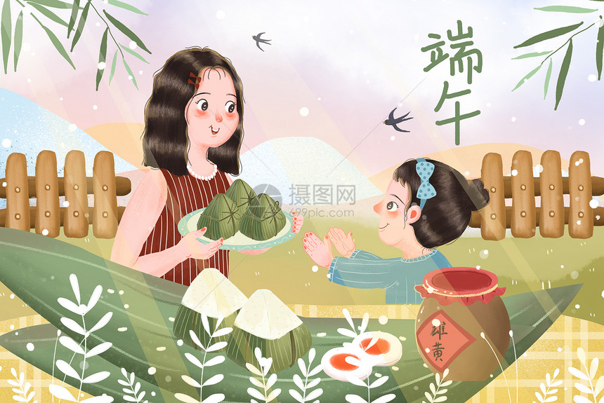 小清新卡通节日插画之端午节图片