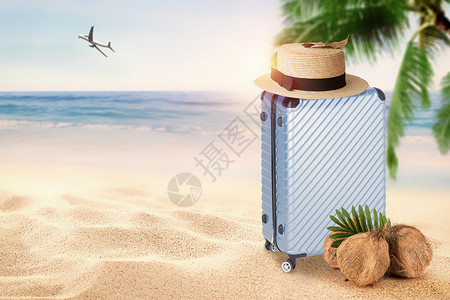 蓝色休闲帽子海边旅行设计图片