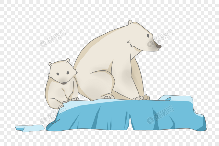 冰川融化的海洋动物北极熊父子手绘图片