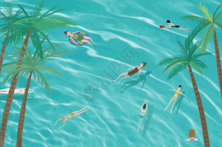 夏日出游季游泳插画gif动图高清图片