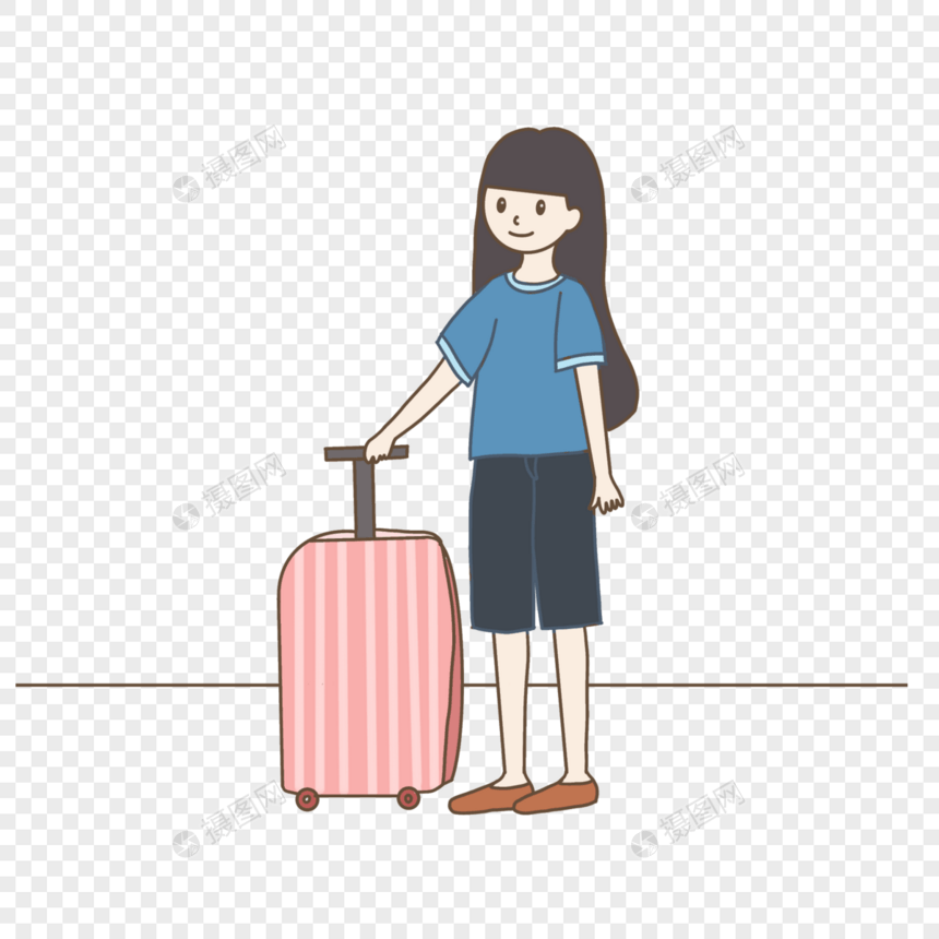 毕业季拉着行李站在路边等人的女生图片