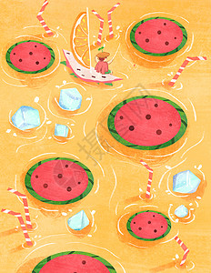 冰块里的火龙果夏日水果插画
