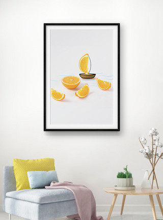两个可爱柠檬夏天可爱水果清新简约装饰画模板