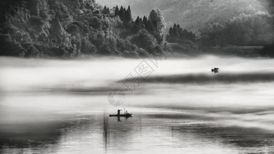 中国新疆自治区风景充满中国风的江南水乡雾气景色gif动图高清图片