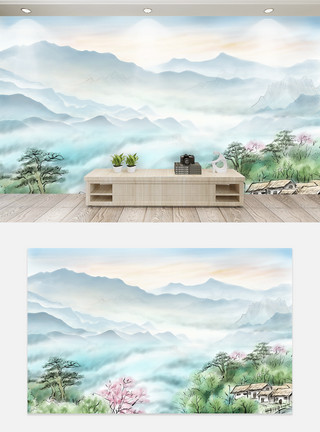 房子中国中式大气风景电视背景墙模板