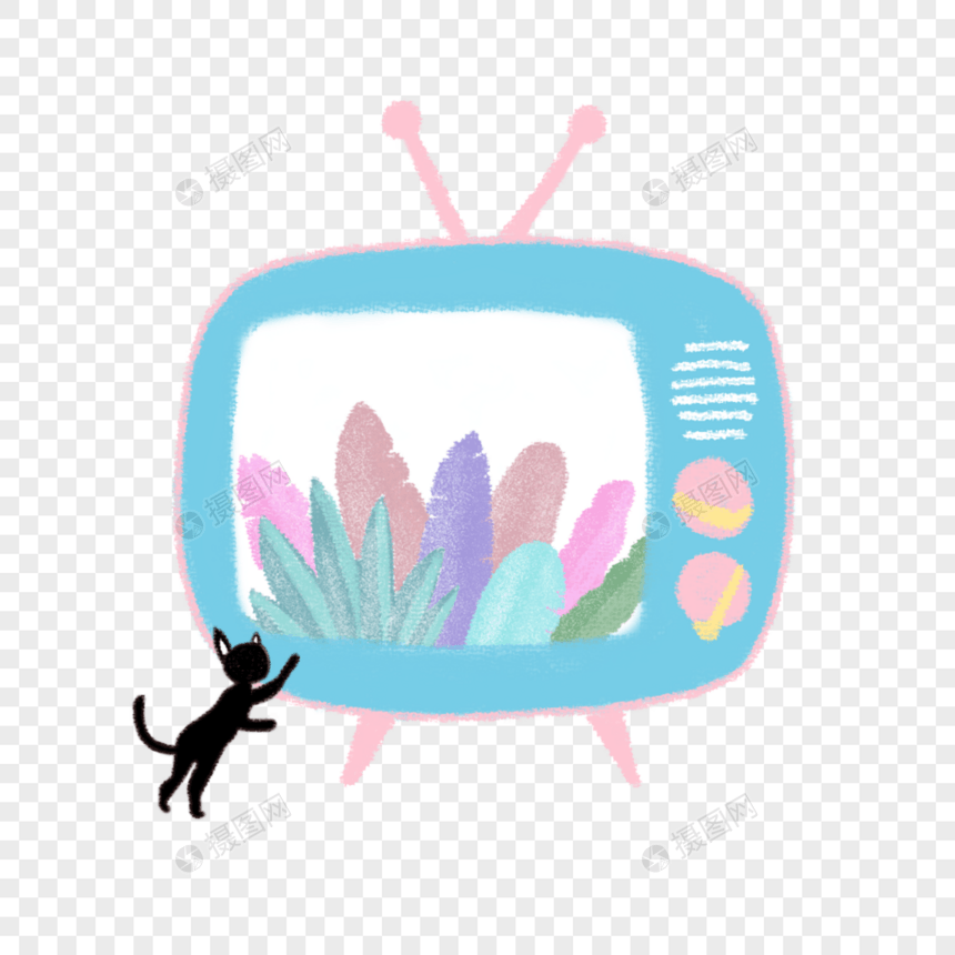 电视机与植物素材图片