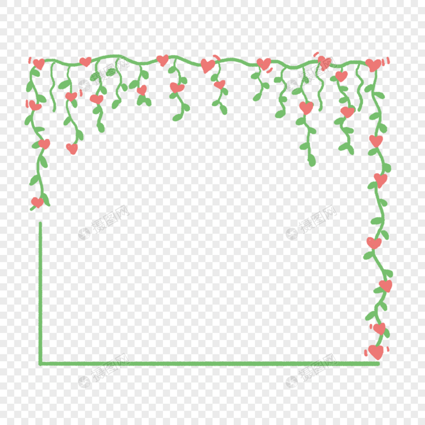 手绘绿色藤蔓爱心边框图片