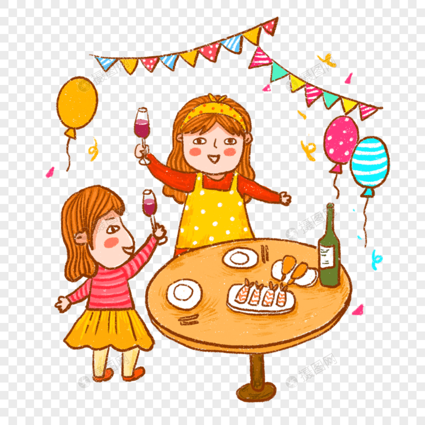 节日庆祝喝香槟聚餐开心彩旗气球图片