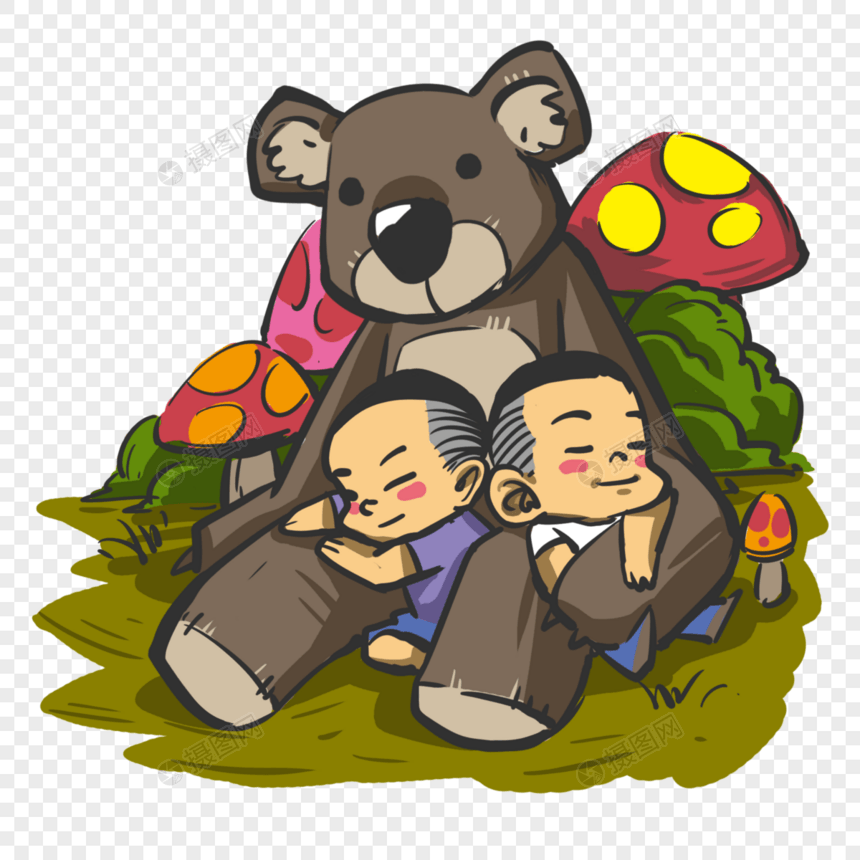 靠着玩具熊睡觉的孩子图片