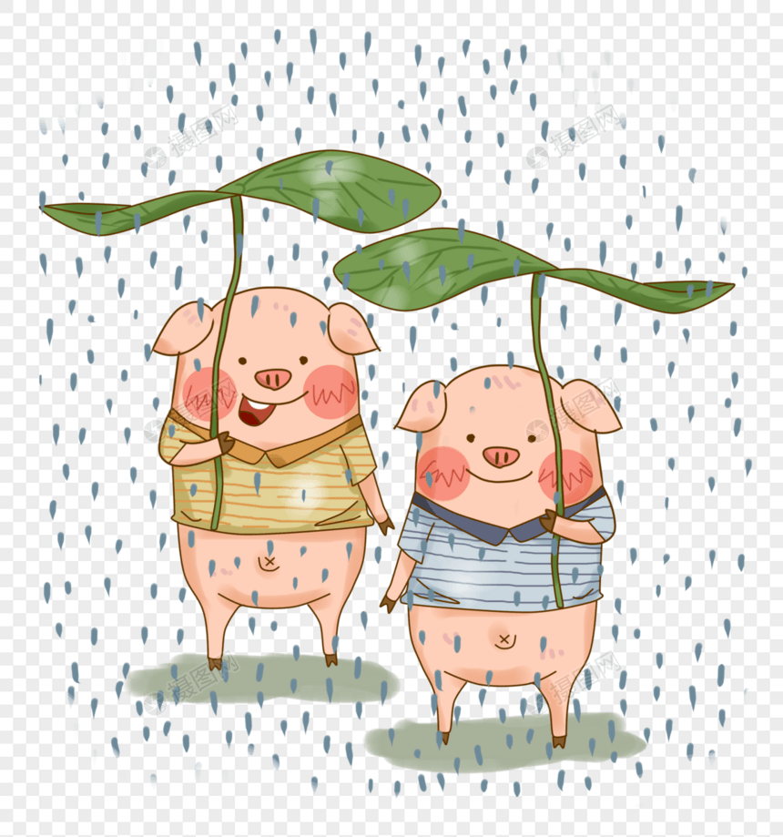 原创夏天下雨荷叶插画PNG图片