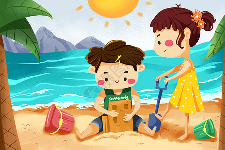 儿童节小孩玩沙子高清图片
