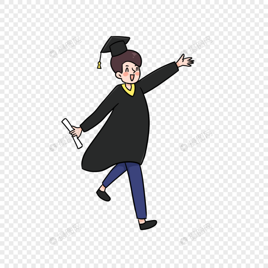 卡通手绘论文通过顺利毕业的开心男孩图片
